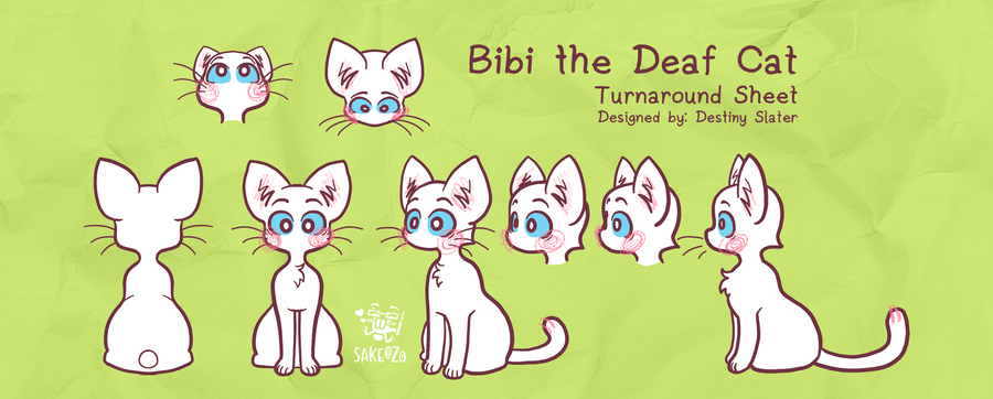 Bibi the Deaf Cat turnaround model sheet.