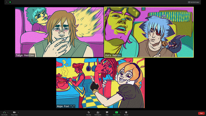 A video call with the How Lovely!~ trio in three bright windows.